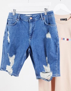 Синие джинсовые шорты скинни со рваной отделкой ASOS DESIGN-Синий