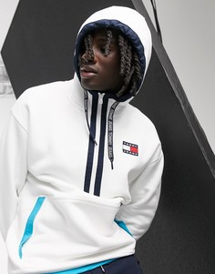 Белый худи с контрастной молнией и логотипом Tommy Jeans