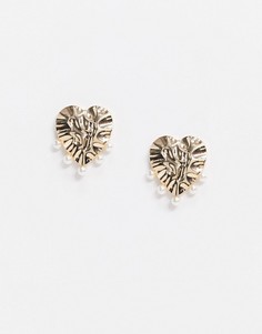Золотистые фактурные серьги с искусственным жемчугом ASOS DESIGN-Золотой