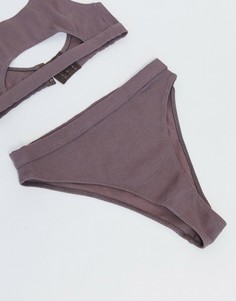 Бразильские трусы в рубчик с завышенной талией ASOS DESIGN-Фиолетовый