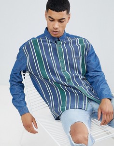 Джинсовая oversize-рубашка с полосками ASOS DESIGN-Синий