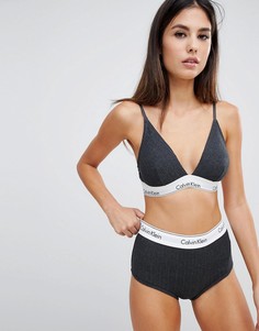 Серые хлопковые трусы в рубчик с завышенной талией Calvin Klein Modern-Черный