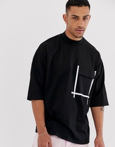 Oversize-футболка с высоким воротом и карманом с контрастной окантовкой ASOS DESIGN-Черный