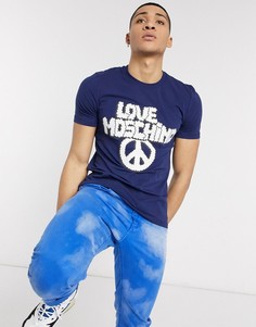 Темно-синяя футболка с логотипом Love Moschino-Синий