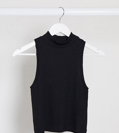 Черный кроп-топ в рубчик без рукавов с высоким воротником ASOS DESIGN Tall