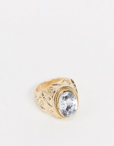 Золотистое кольцо с прозрачным камнем Chained & Able-Золотой