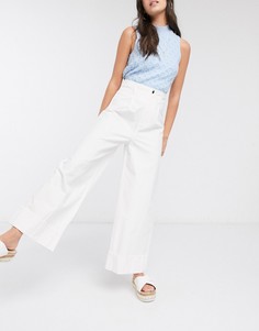 Белые хлопковые брюки до щиколотки с отворотами ASOS DESIGN-Белый