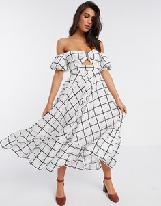Монохромное ярусное платье миди из органзы в клетку ASOS EDITION-Мульти