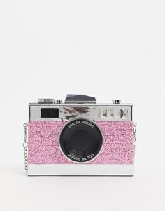Клатч в виде фотоаппарата с блестящей розовой отделкой ASOS DESIGN-Розовый
