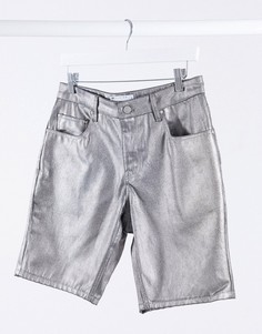 Узкие джинсовые шорты серебристого цвета ASOS DESIGN-Серебряный