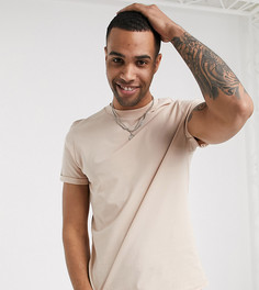 Бежевая футболка с отворотами на рукавах ASOS DESIGN Tall-Бежевый