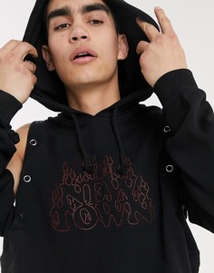 Худи свободного кроя с кнопками на рукавах и отделкой стразами ASOS DESIGN-Черный