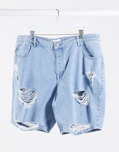 Узкие светлые джинсовые шорты с рваной отделкой ASOS DESIGN-Синий