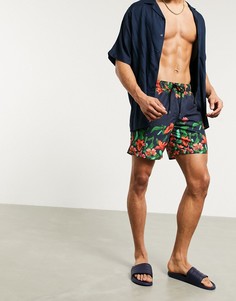 Темно-синие шорты для плавания с цветочным принтом ASOS DESIGN-Мульти
