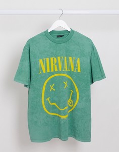 Свободная футболка с принтом "Nirvana" ASOS DESIGN-Зеленый
