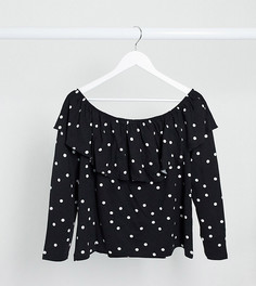 Топ в горошек с оборкой ASOS DESIGN Curve-Черный