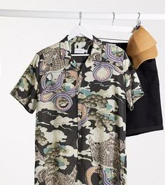 Черная рубашка с короткими рукавами и отложным воротником Topman Big & Tall-Черный
