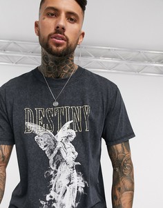 Футболка в стиле oversized с принтом ангела Night Addict-Синий