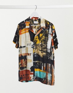 Рубашка с короткими рукавами, отложным воротником и абстрактным принтом Topman-Мульти