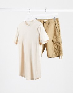 Светло-бежевая футболка с асимметричным краем River Island-Кремовый