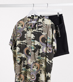 Черная рубашка с короткими рукавами и отложным воротником Topman Big & Tall-Черный