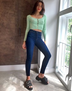 Темно-синие джинсы скинни с завышенной талией Bershka-Синий