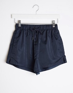 Темно-синие атласные шорты без застежки ASOS DESIGN-Темно-синий