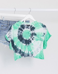 Синяя короткая футболка с принтом тай-дай Bershka-Мульти