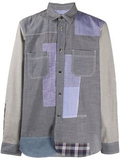 Junya Watanabe MAN рубашка в полоску в технике пэчворк