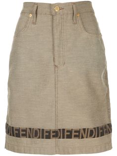 Fendi Pre-Owned юбка узкого кроя с контрастной полоской и логотипом