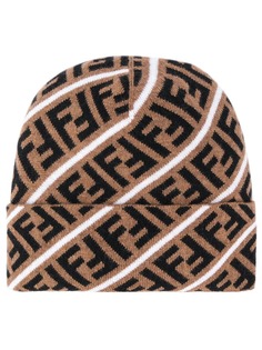 Fendi шапка бини с помпоном и логотипом FF