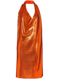 Bottega Veneta платье миди с вырезом халтер и эффектом металлик
