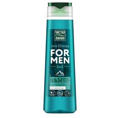 Гель для душа 3 в 1 Чистая линия For Men Nord ультра свежесть мята и ледниковая вода, 400 мл