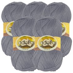 Пряжа Adelia Tina, 100 % акрил, 100 г, 308 м, 5 шт., №104 св.серый