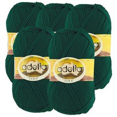 Пряжа Adelia Tina, 100 % акрил, 100 г, 308 м, 5 шт., №058 т.зеленый