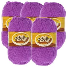 Пряжа Adelia Tina, 100 % акрил, 100 г, 308 м, 5 шт., №037 фиолетовый