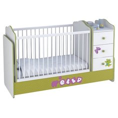 Кроватка Polini Basic Elly с комодом (трансформер), поперечный маятник белый