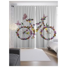 Фотошторы JoyArty Цветочный велосипед с бабочками на ленте 265 см белый/розовый/зеленый