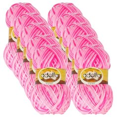 Пряжа Adelia Jane, 100 % акрил, 50 г, 227 м, 10 шт., 11 белый-розовый-яр.розовый
