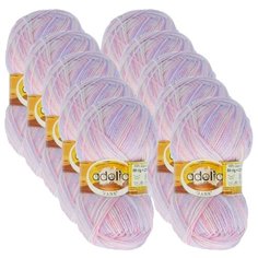 Пряжа Adelia Jane, 100 % акрил, 50 г, 227 м, 10 шт., 02 белый-бл.розовый-бл.сиреневый