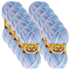 Пряжа Adelia Jane, 100 % акрил, 50 г, 227 м, 10 шт., 04 белый-голубой-бл.розовый