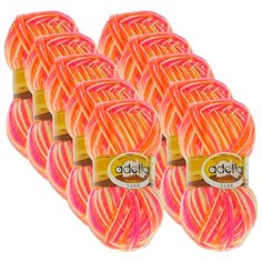 Пряжа Adelia Jane, 100 % акрил, 50 г, 227 м, 10 шт., 16 яр.жёлтый-яр.оранжевый-яр.розовый