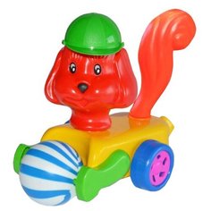 Каталка-игрушка Poltoys Пес с мячиком (PL7049) оранжевый/желтый/зеленый