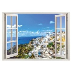 Фотообои бумажные Симфония Окно в Греции Bellissimo 1х1.4м голубой/белый/зеленый