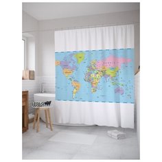 Штора для ванной JoyArty Политическая карта мира 180х200 (sc-61826067) разноцветный