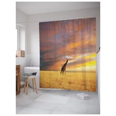 Штора для ванной JoyArty Жираф в поле 180х200 (sc-10442) разноцветный