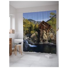 Штора для ванной JoyArty Домик с выходом на реку 180х200 (sc-16172) разноцветный