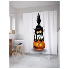 Штора для ванной JoyArty Кот на тыкве 180х200 (sc-18809) разноцветный