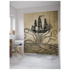 Штора для ванной JoyArty Осьминог и корабль 180х200 (sc-7990) разноцветный