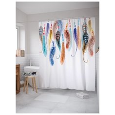 Штора для ванной JoyArty Крючки с перьями 180х200 (sc-20227) разноцветный